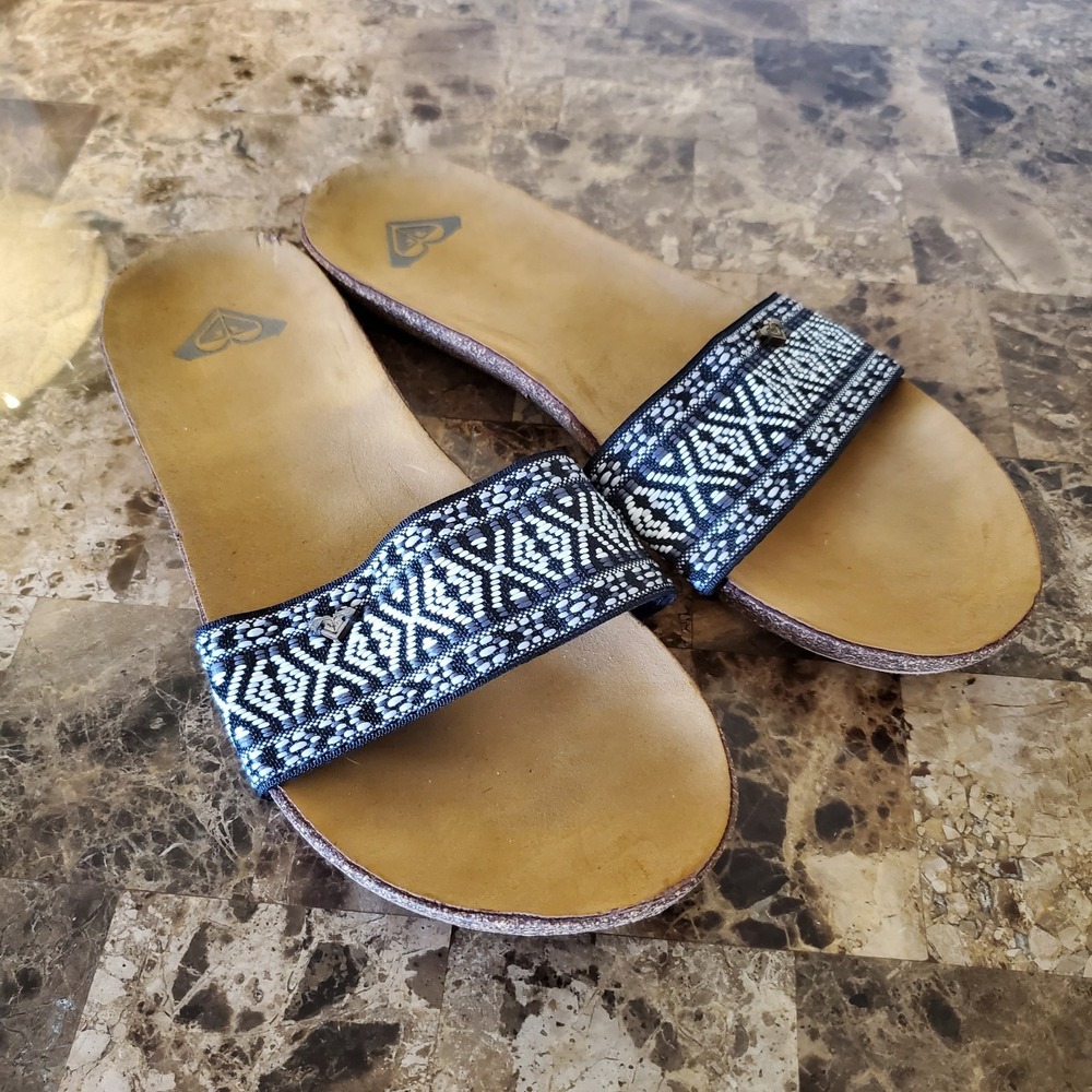Roxy sz 8 lightweight embroidered strap slide sandals spring summer beach resort